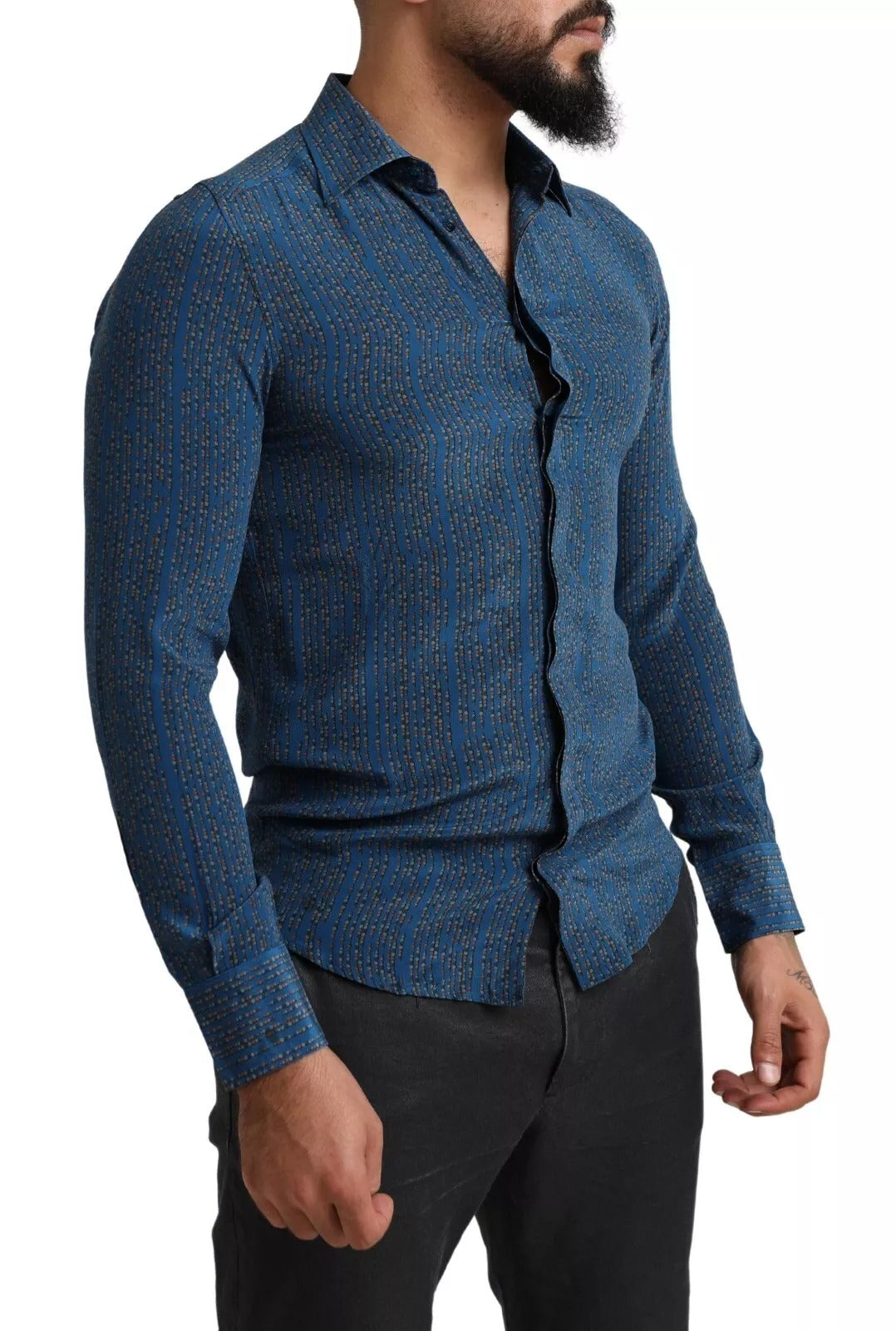 Dolce & Gabbana Blue MARTINI silk shirt with long sleeves and slim fit